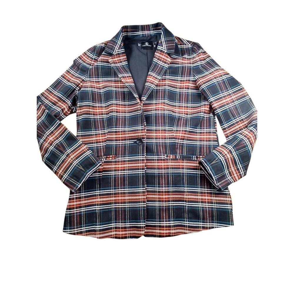 Volcom Women's Small Plaid Tartan Blazer Jacket Streetwear Grunge